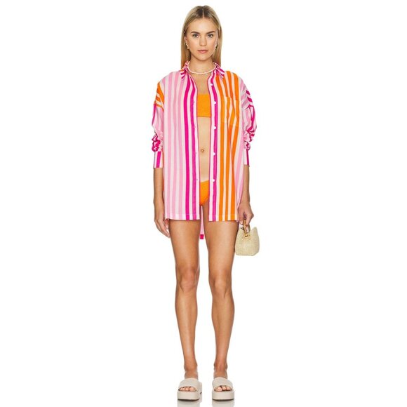 BEACH RIOT Alexa Top en Sunset Stripes Pink Orange Size S/M - Picture 1 of 10